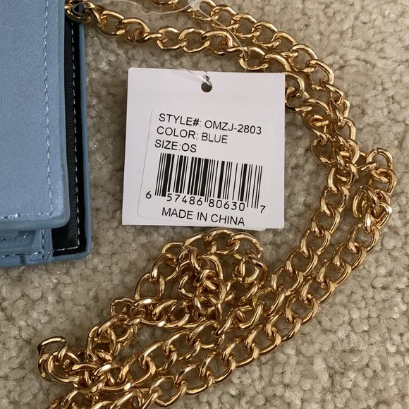 OLIVIA MILLER Faux Leather Blue Wallet With Gold Chain Strap NWT and Gift Box - Picture 9 of 16